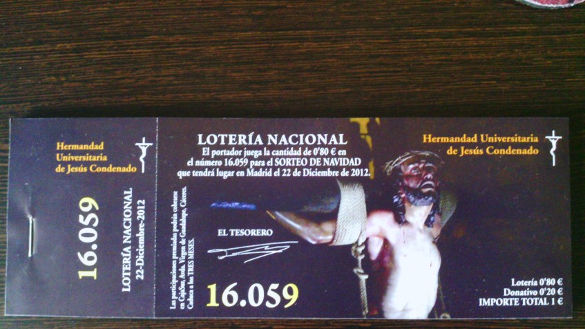 Participación de Lotería de Navidad 2012 - Hermandad de Jesús Condenado